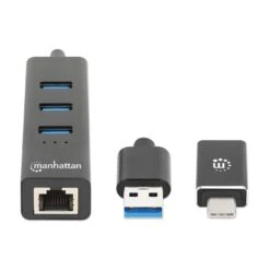 Manhattan 3-Port USB 3.0 Type-C/A Combo Hub With Gigabit Ethernet Network Adapter -Manhattan Shop 3 port usb 30 type ca combo hub with gigabit ethernet network adapter 180894 3