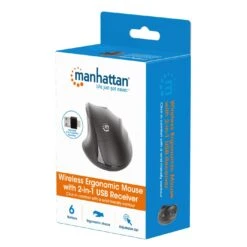 Manhattan Ergonomic Wireless Mouse With 2-in-1 USB Receiver -Manhattan Shop wireless ergonomic mouse with 2 in 1 usb receiver 190237 packaging 9